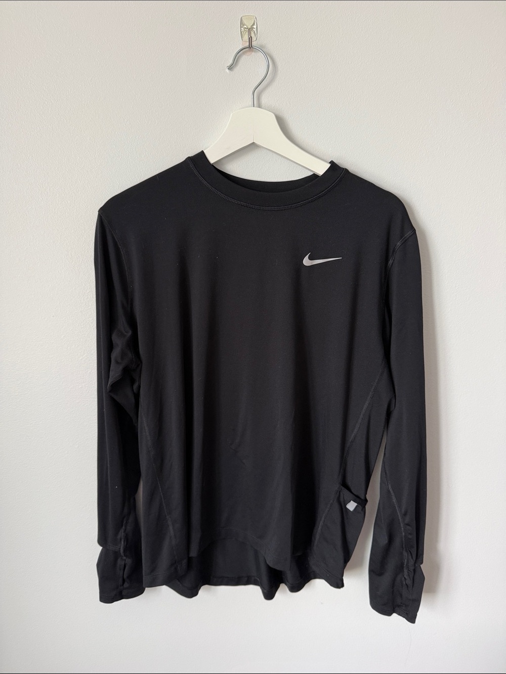 Nike Black Long-Sleeve Dri-FIT Top with Silver Swoosh